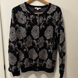 Isaac Mizrahi Black and Silver Floral Cardigan